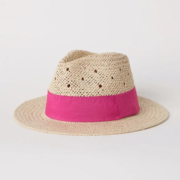 DISO H&M Divided Straw Bucket Sun Raffia Hat Pink Stripe Women main image 4